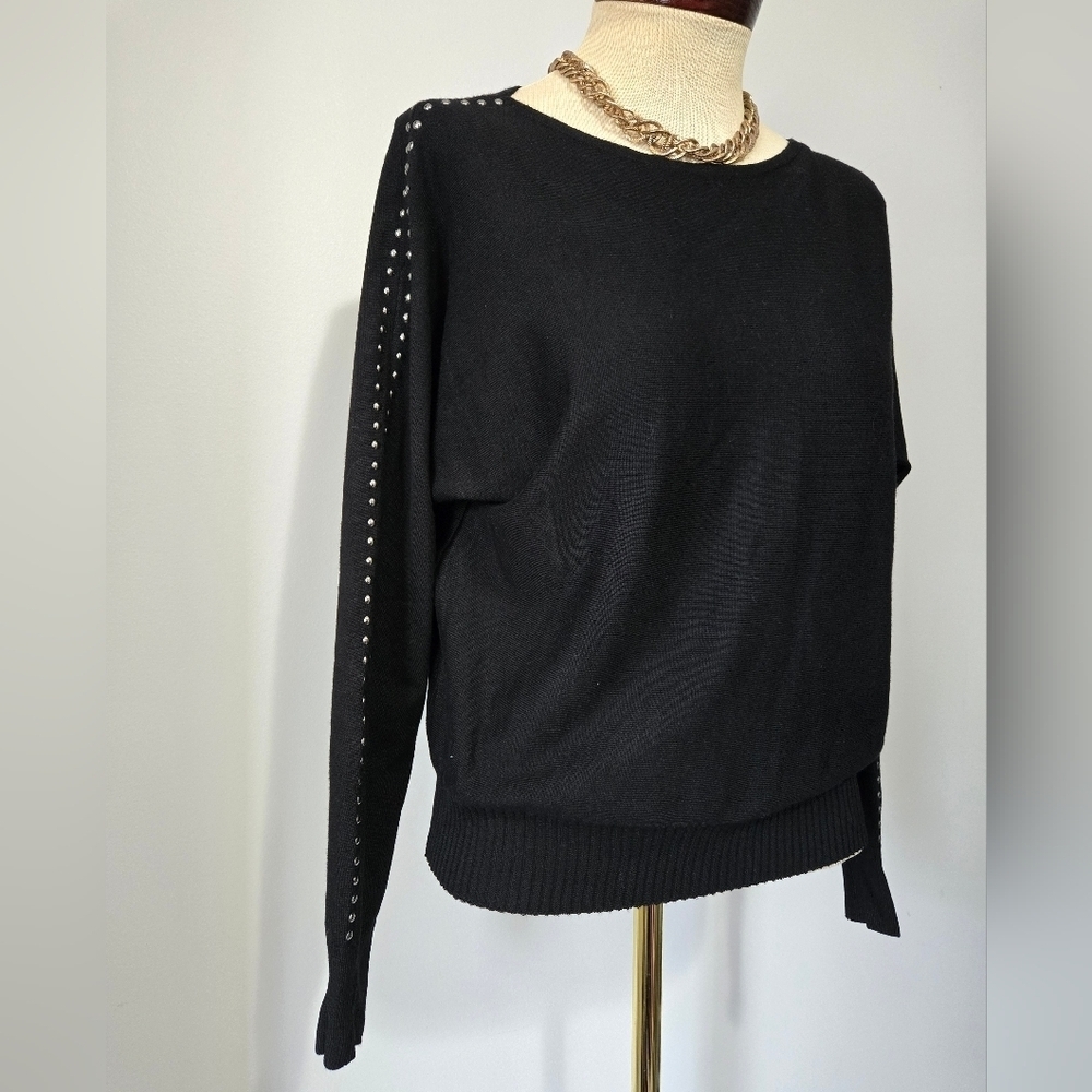 Black StuddedTrim boat Neck Sweater